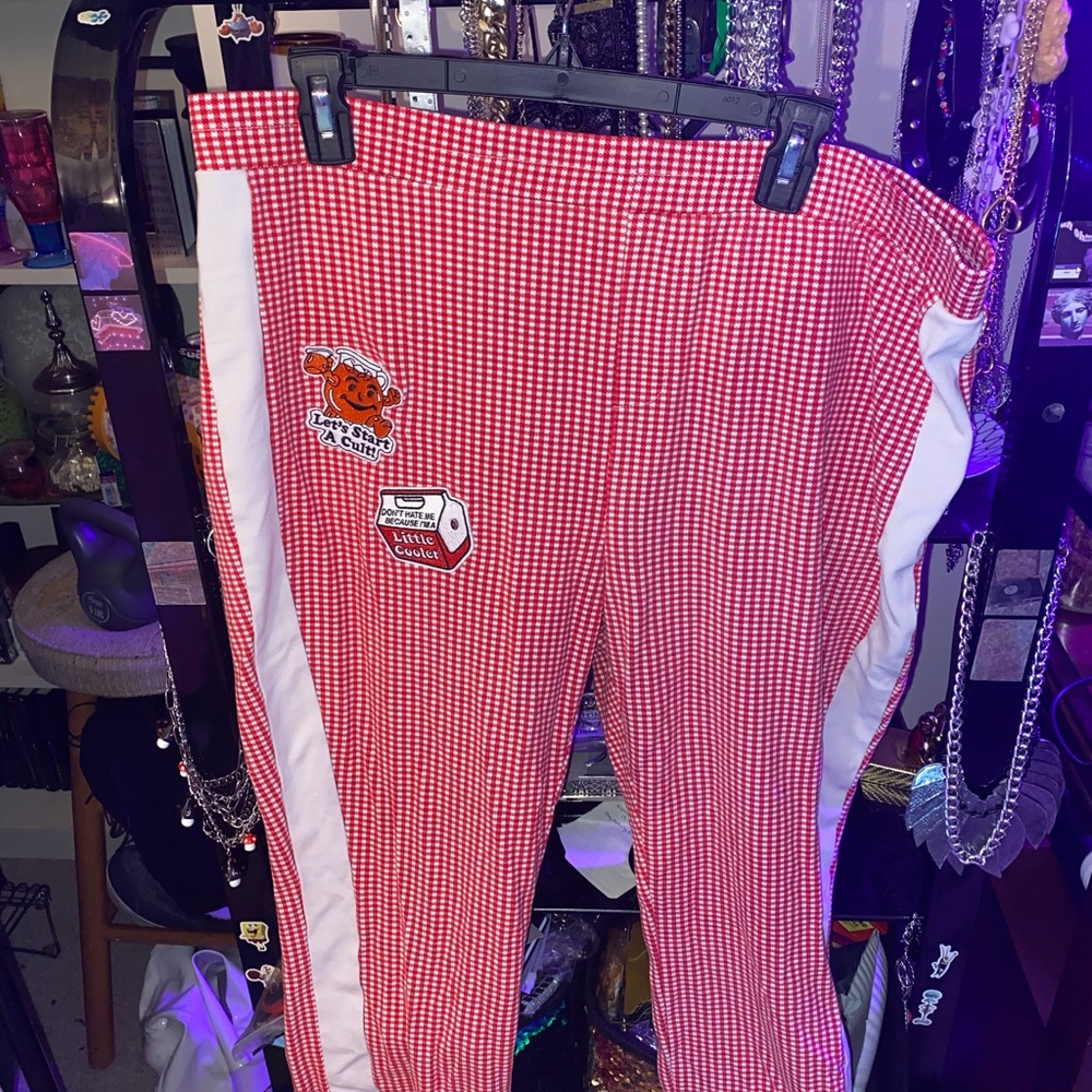Hand-Sewn Patchwork Red Gingham Pants